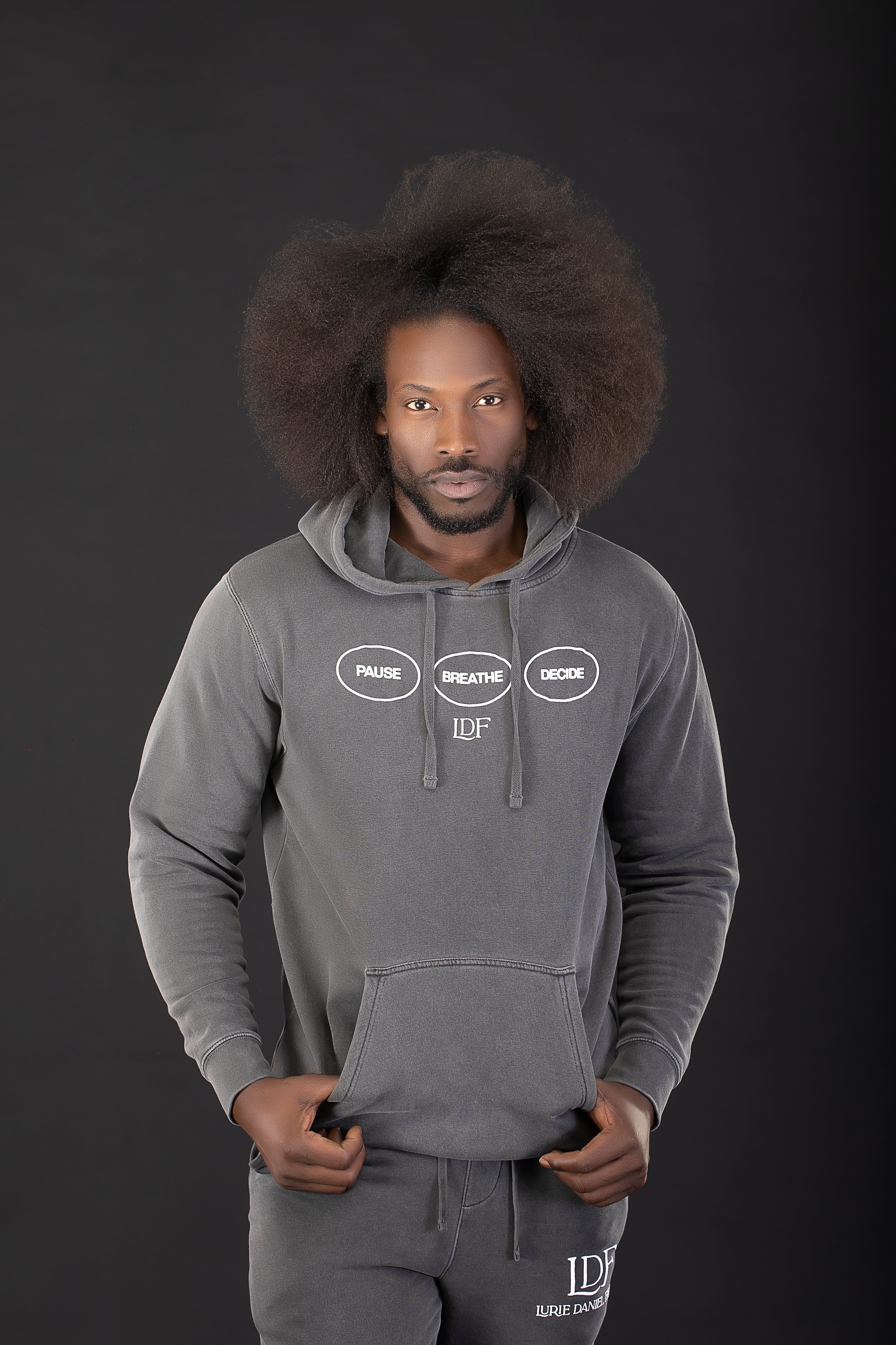 Unisex Black Pigment-Dyed Hoodie – Pause. Breathe. Decide. – Lurie