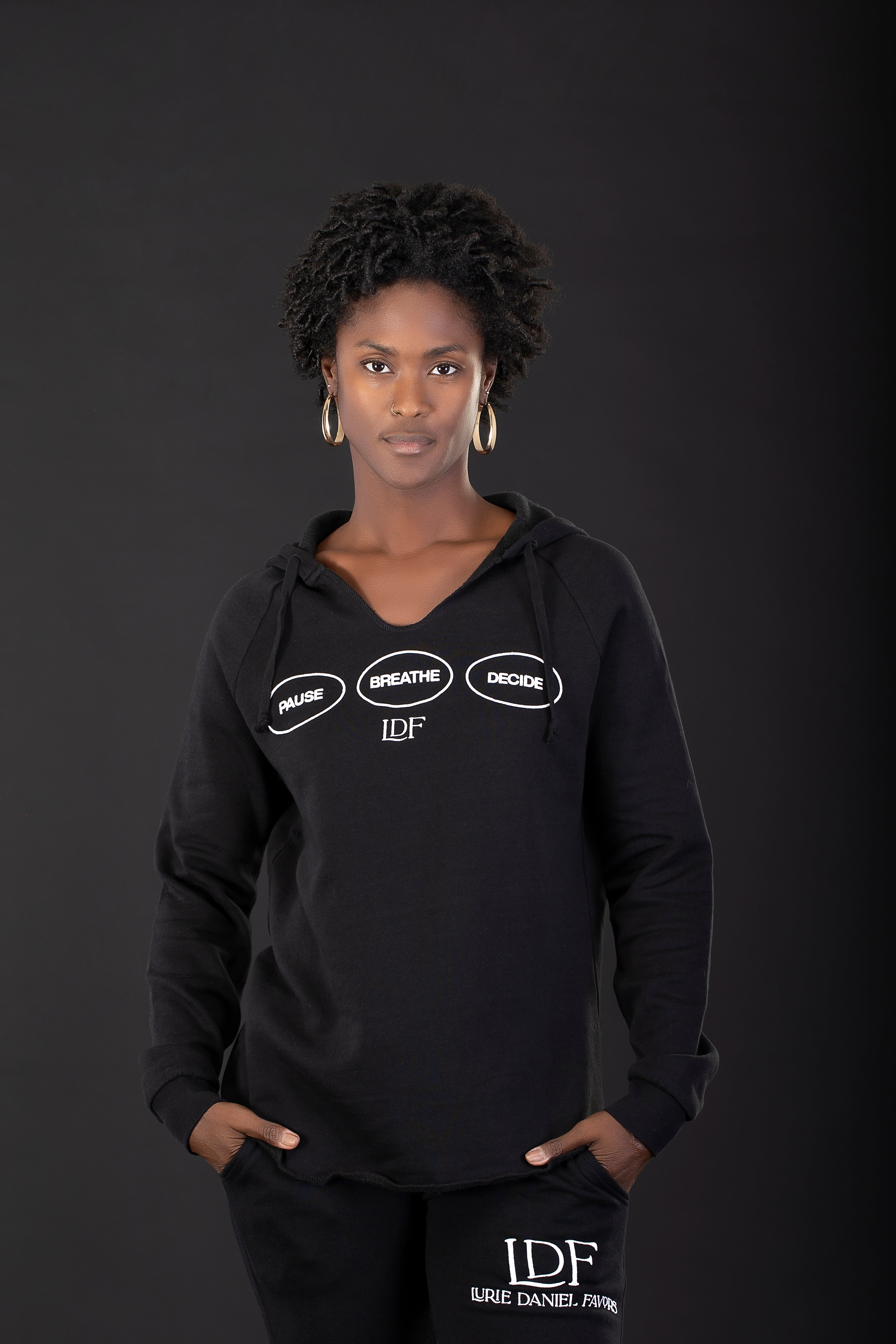 Women’s Black Pigment-Dyed Hoodie – Pause. Breathe. Decide.