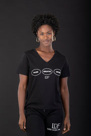Women's Black V-Neck Tee – Pause. Breathe. Decide.