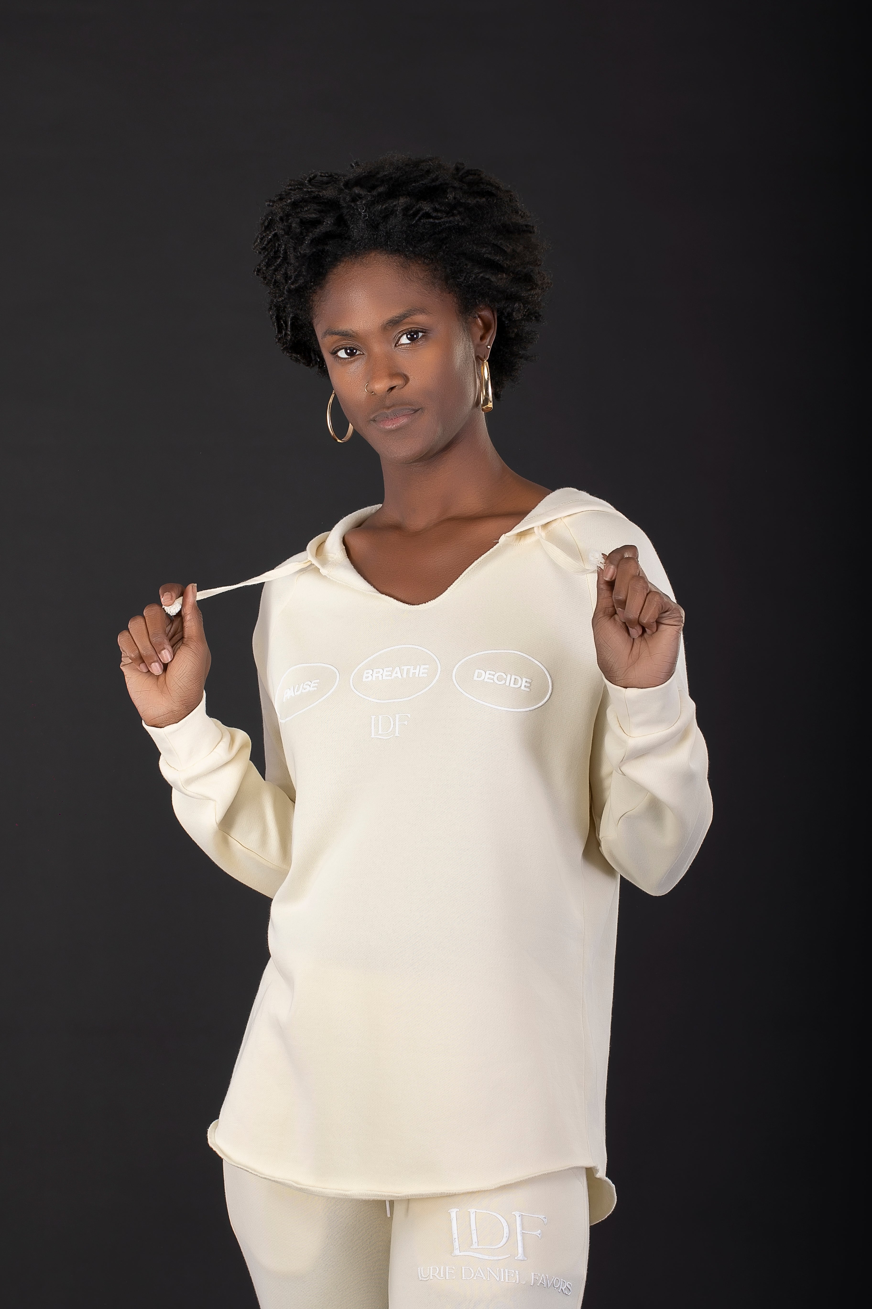 Women’s Bone Pigment-Dyed Hoodie – Pause. Breathe. Decide.