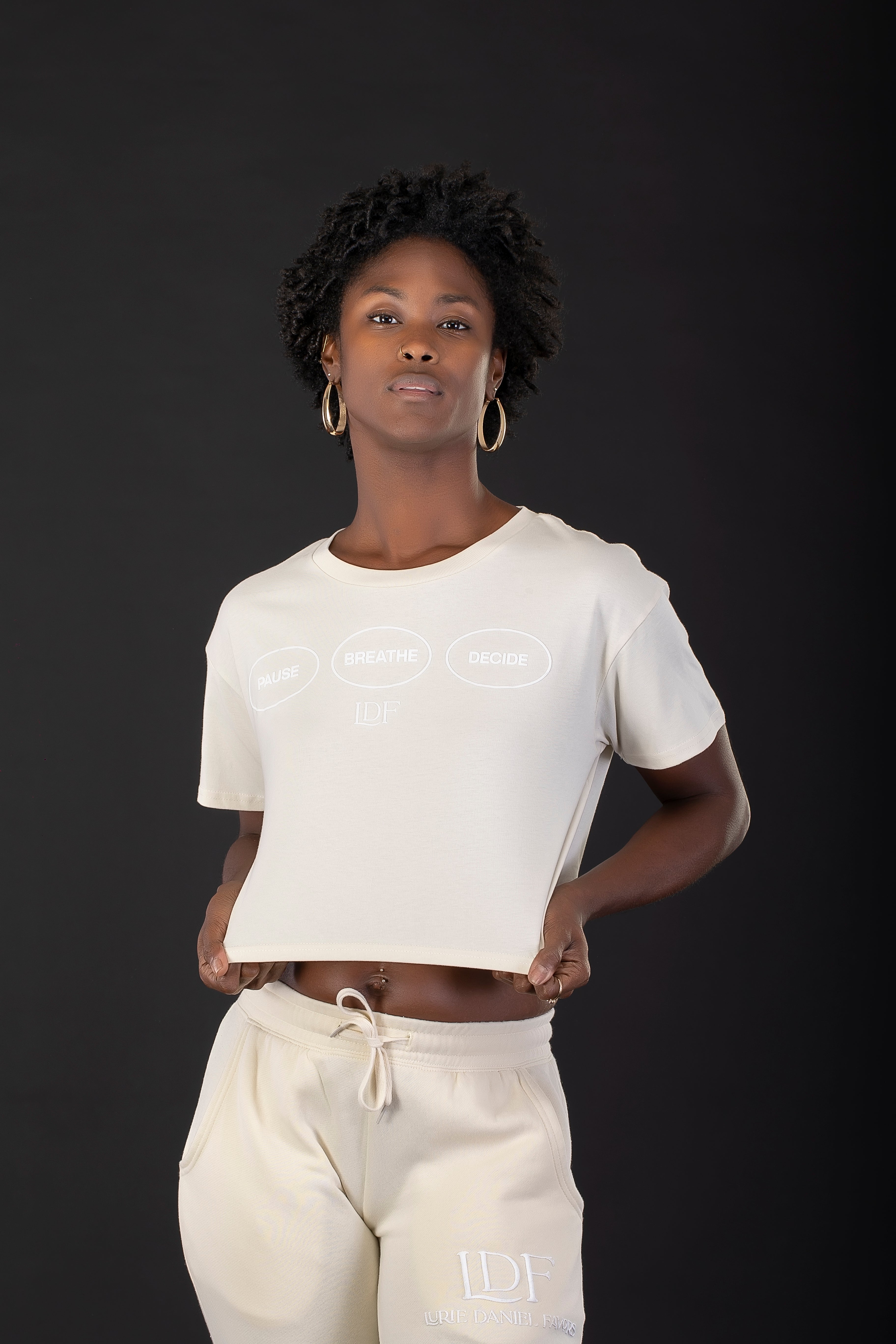 Women's Natural Cropped Tee – Pause. Breathe. Decide. – Lurie