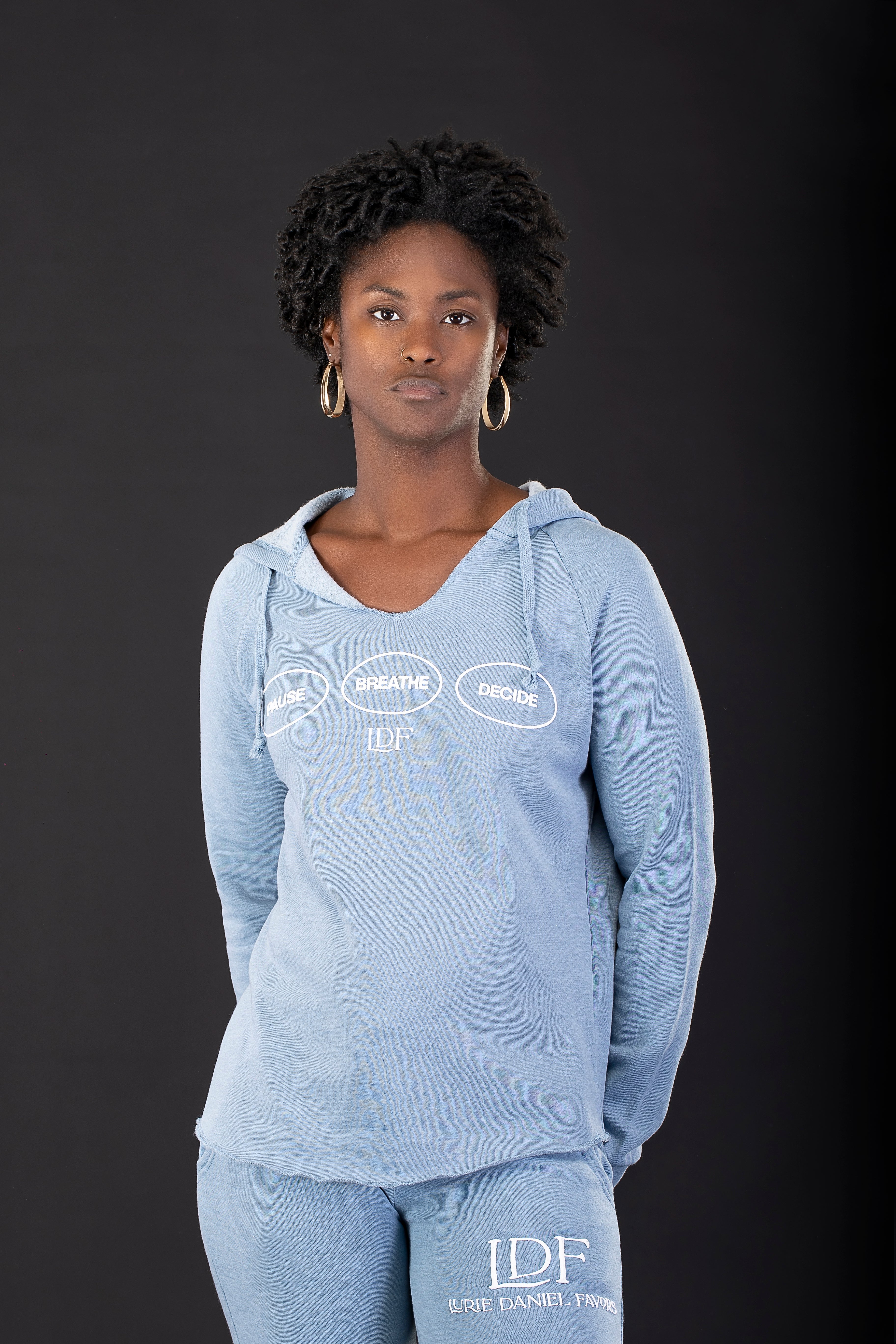Women’s Blue Pigment-Dyed Hoodie – Pause. Breathe. Decide.