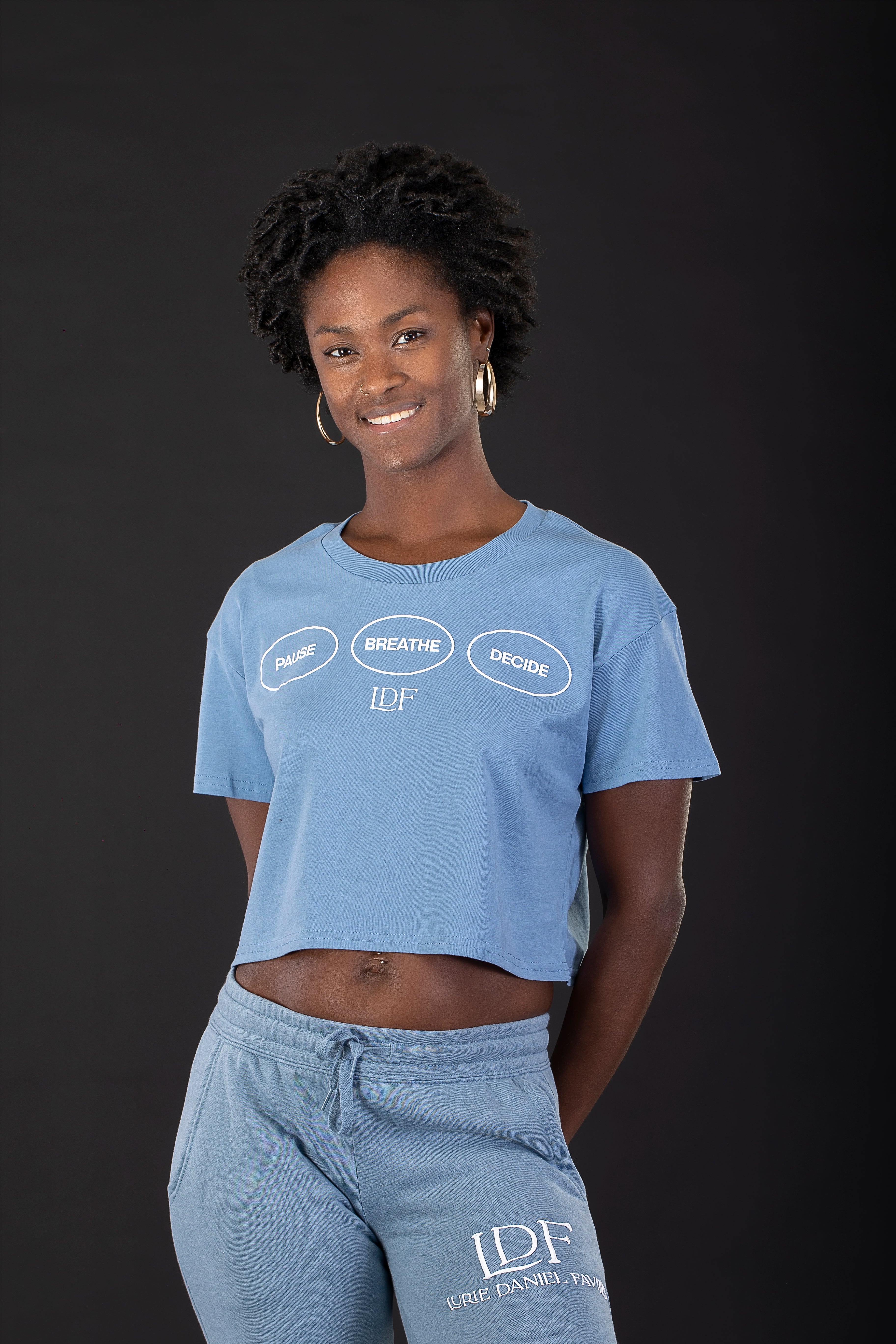 Women's Sky Blue Cropped Tee – Pause. Breathe. Decide.