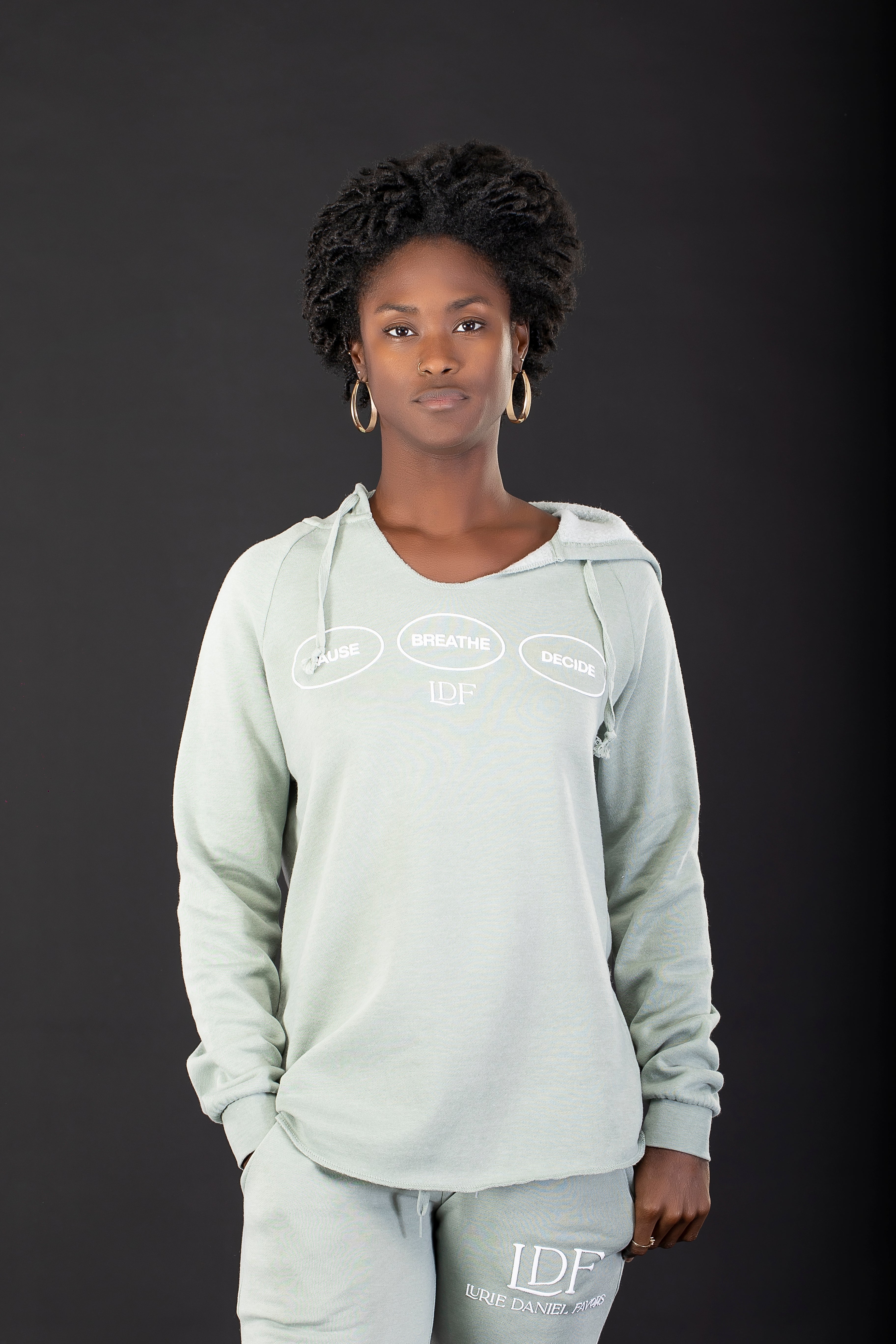 Women’s Sage Pigment-Dyed Hoodie – Pause. Breathe. Decide.