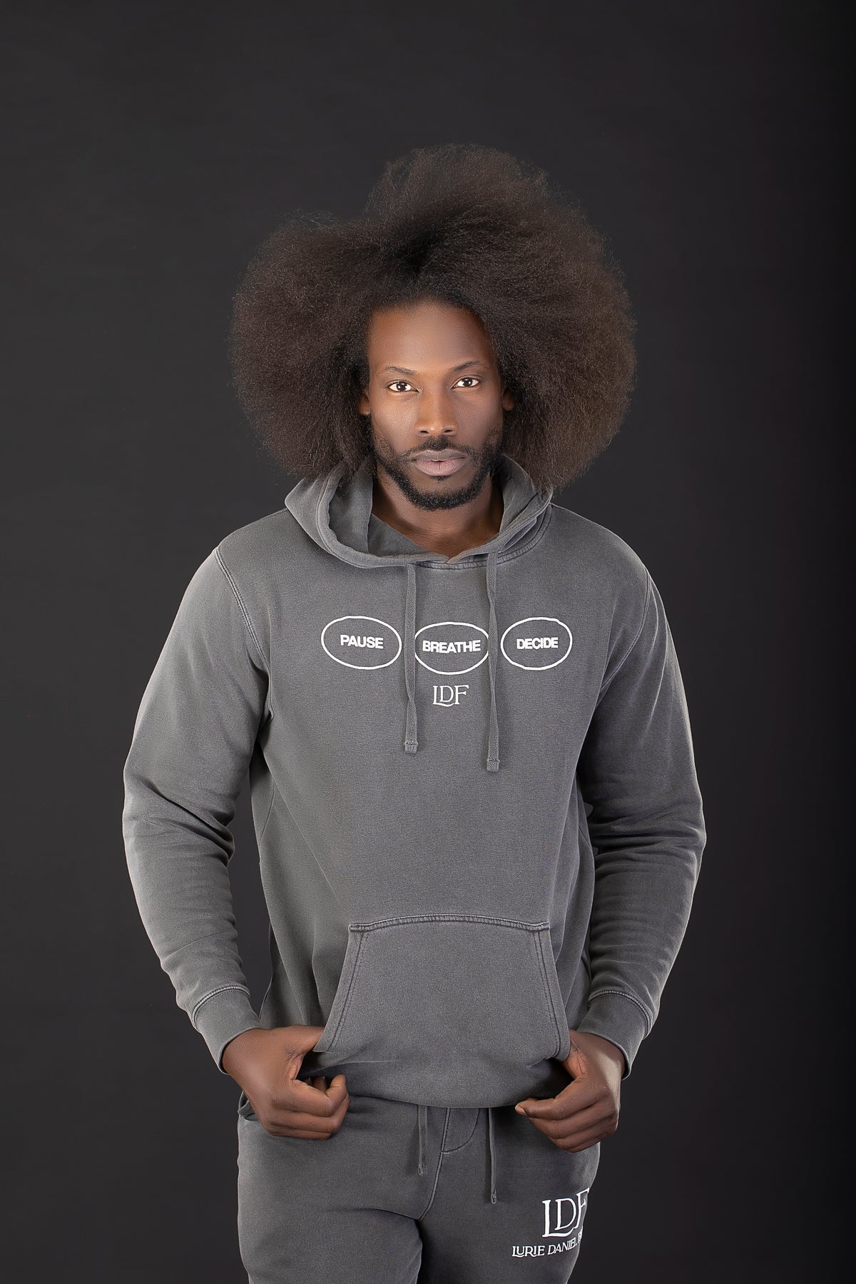 Unisex Black Pigment-Dyed Hoodie – Pause. Breathe. Decide. – Lurie 