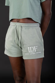 Women’s Sage Pigment-Dyed Shorts – Pause. Breathe. Decide.