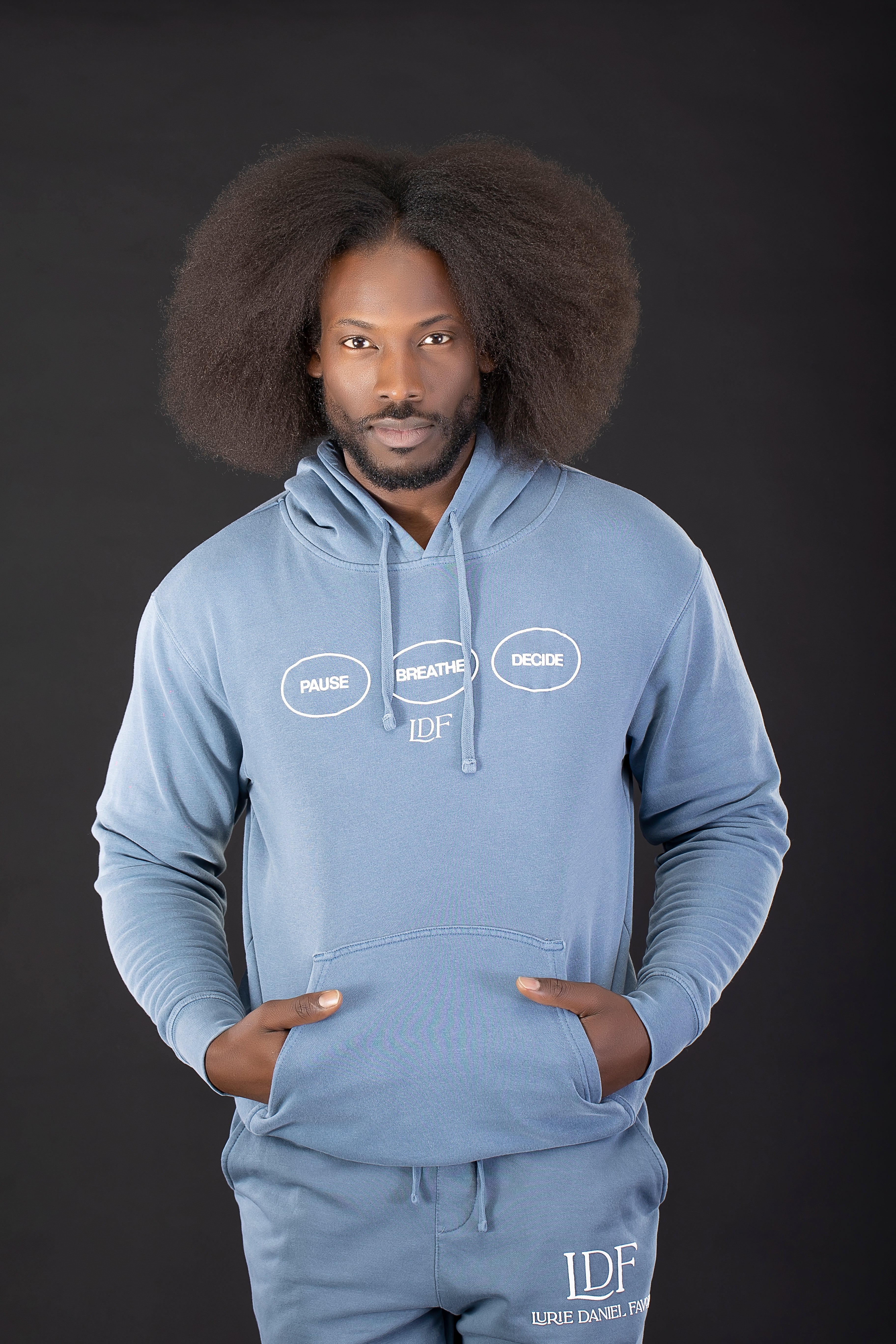 Unisex Blue Pigment-Dyed Hoodie – Pause. Breathe. Decide.