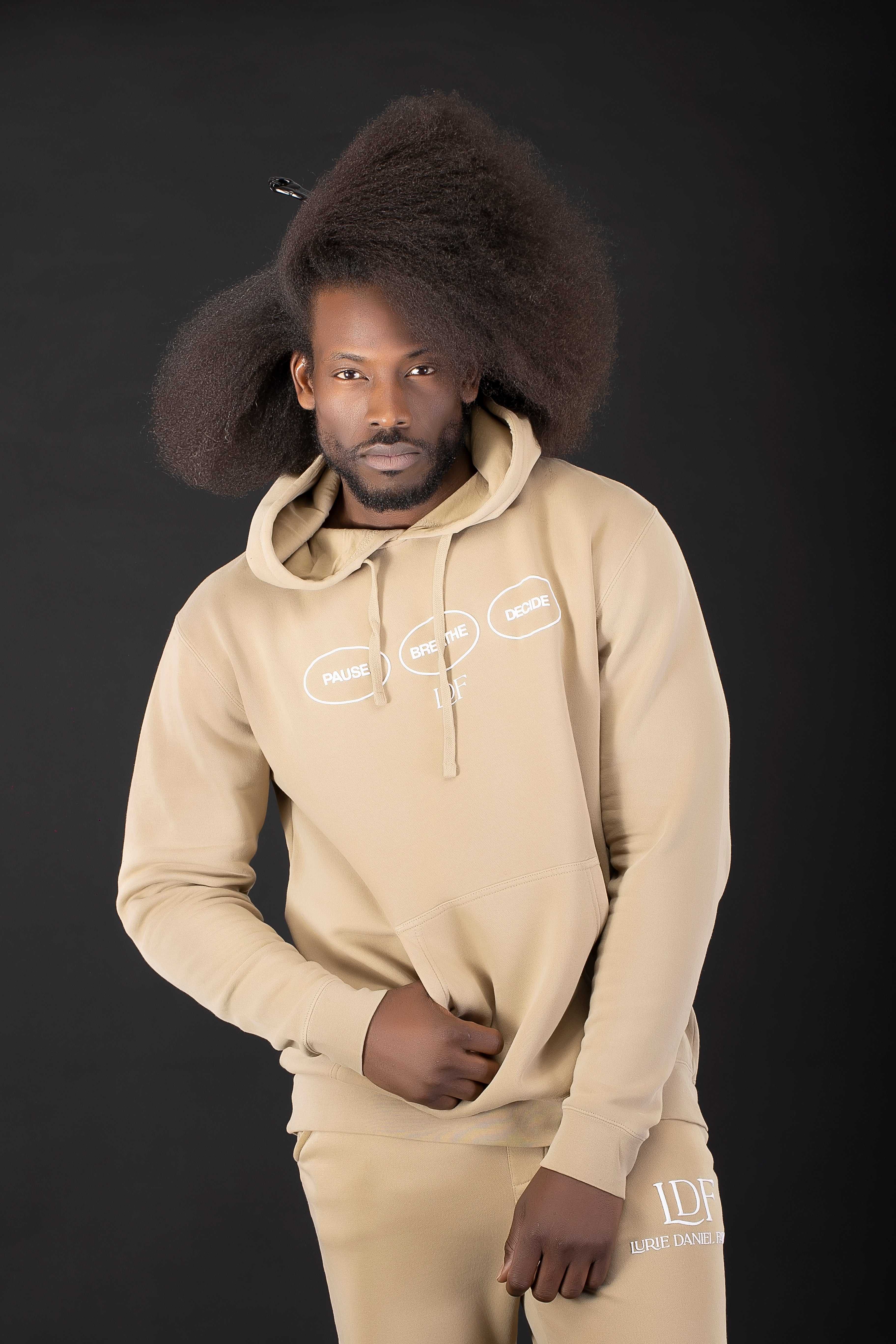 Unisex Sand Pigment-Dyed Hoodie – Pause. Breathe. Decide. – Lurie